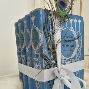 Lovely antique books nice faded blue cover antique French boudoir bohemian brocante French living.... Charming!