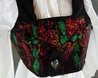 Lovely antique french corset, bodice, vest, folklore, ethno, silk, wool, hand-embroidered, hand-sewn, 1850....CHARMANT!