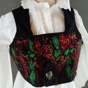 Lovely antique french corset, bodice, vest, folklore, ethno, silk, wool, hand-embroidered, hand-sewn, 1850....CHARMANT!