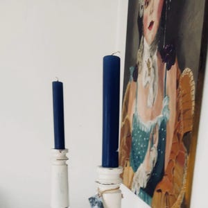 2 wonderful antique white candlesticks, wood, found in France, shabby, brocante, JDL .... CHARMANT!