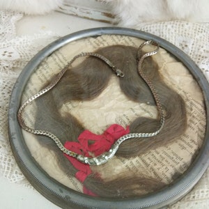 Memories...antique, real human hair, women&#39;s hair, braid, 1900, Spain, metal frame, brocante, boudoir, shabby, french living....CHARMANT!