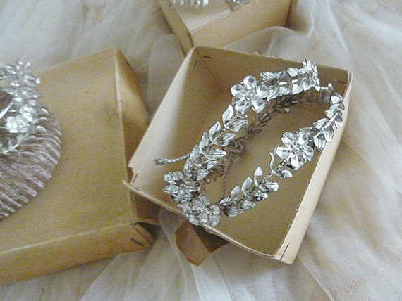 Lovely antique bridal jewelry silver myrtle crown