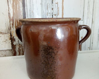 Antique redware, earthware, stoneware, terracotta confit jar, 1890, France....CHARMANT!