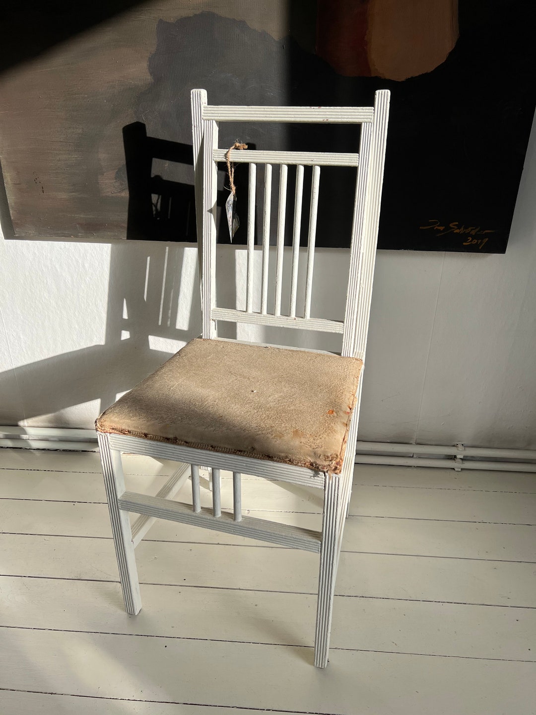 Rustic Antique White Chair, Original Paint, Handmade, Without Screws