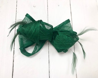 Silver Green Peacock Feather Headpiece 1920s Fascinator Hair Clip Vintage 843