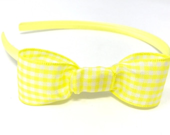 Yellow Gingham Bow Headband Hairband Spring Summer School Hair accessory