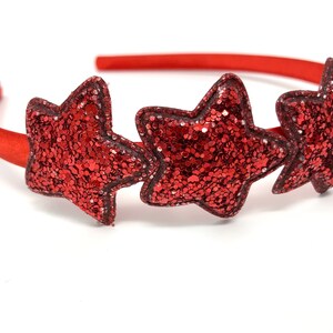 Rood satijnen haarband hoofdband Alice Band met rode glittersterren