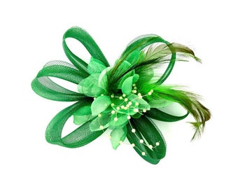 Emerald Green Feather Fascinator Hair Clip