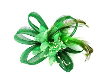 Buy Dark Forest Emerald Green Olive Feather Fascinator Hair  display picture 1