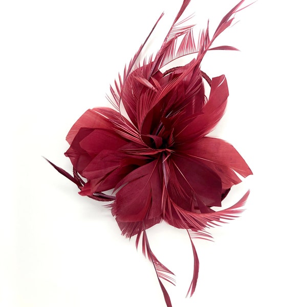 Burgundy Dark Red Feather Fascinator