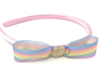 Happy Birthday Bow Headband Hairband with Rainbow Birthday Bow