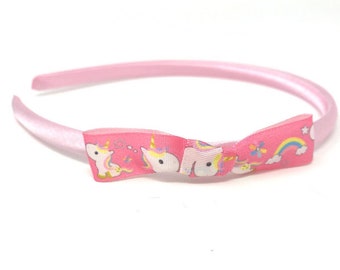 Pink Unicorn Bow Satin Hairband