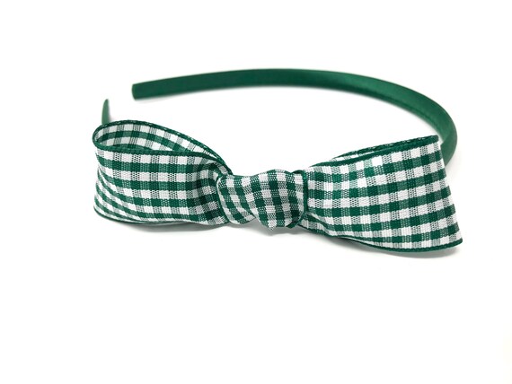 Green Gingham Bow Hairband Alice band