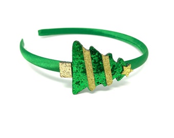 Christmas Tree Headband Green and Gold Sparkly Xmas Tree