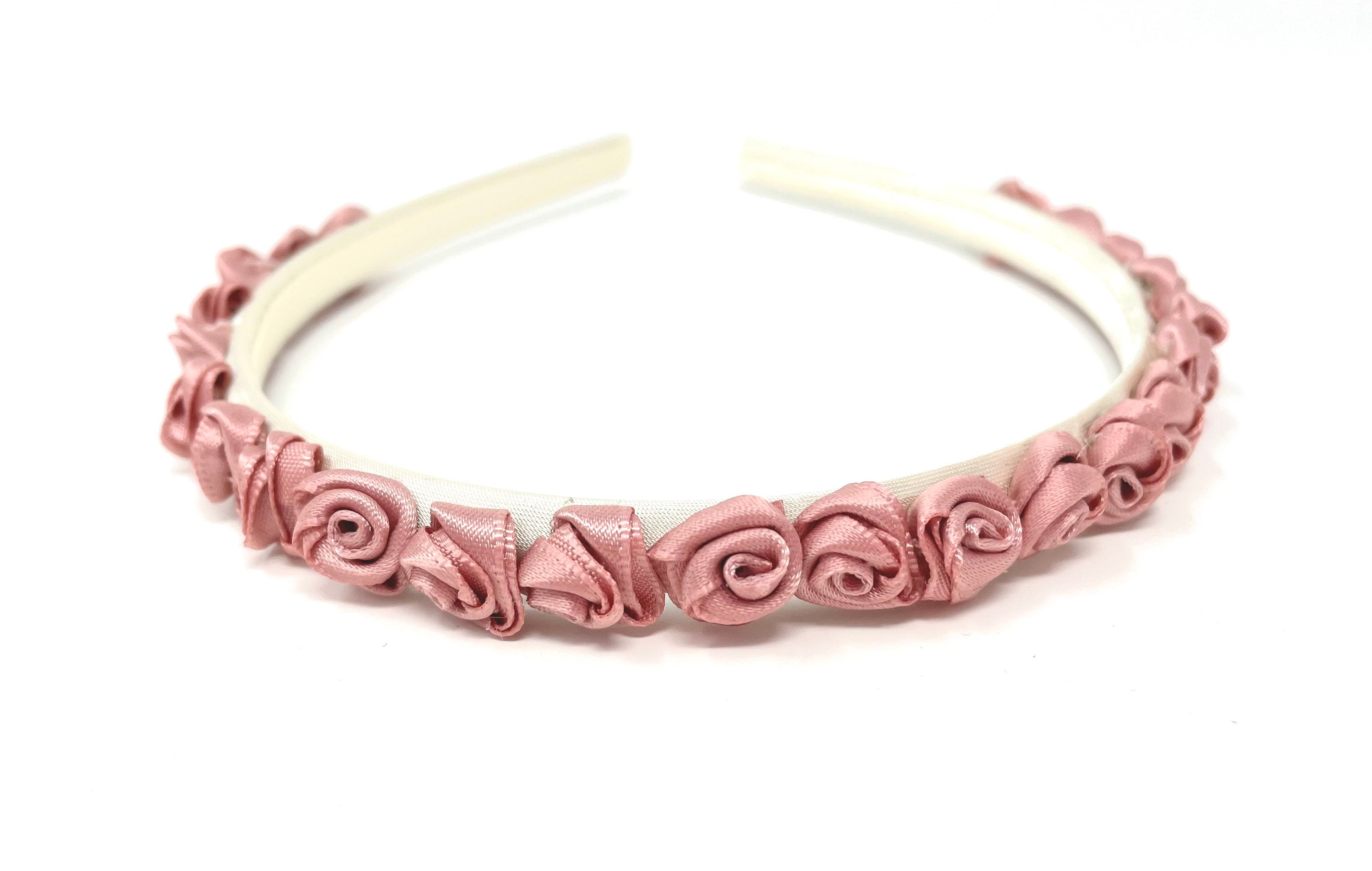 Ivory Headband Dusky Pink Satin Flowers - Etsy display picture 3