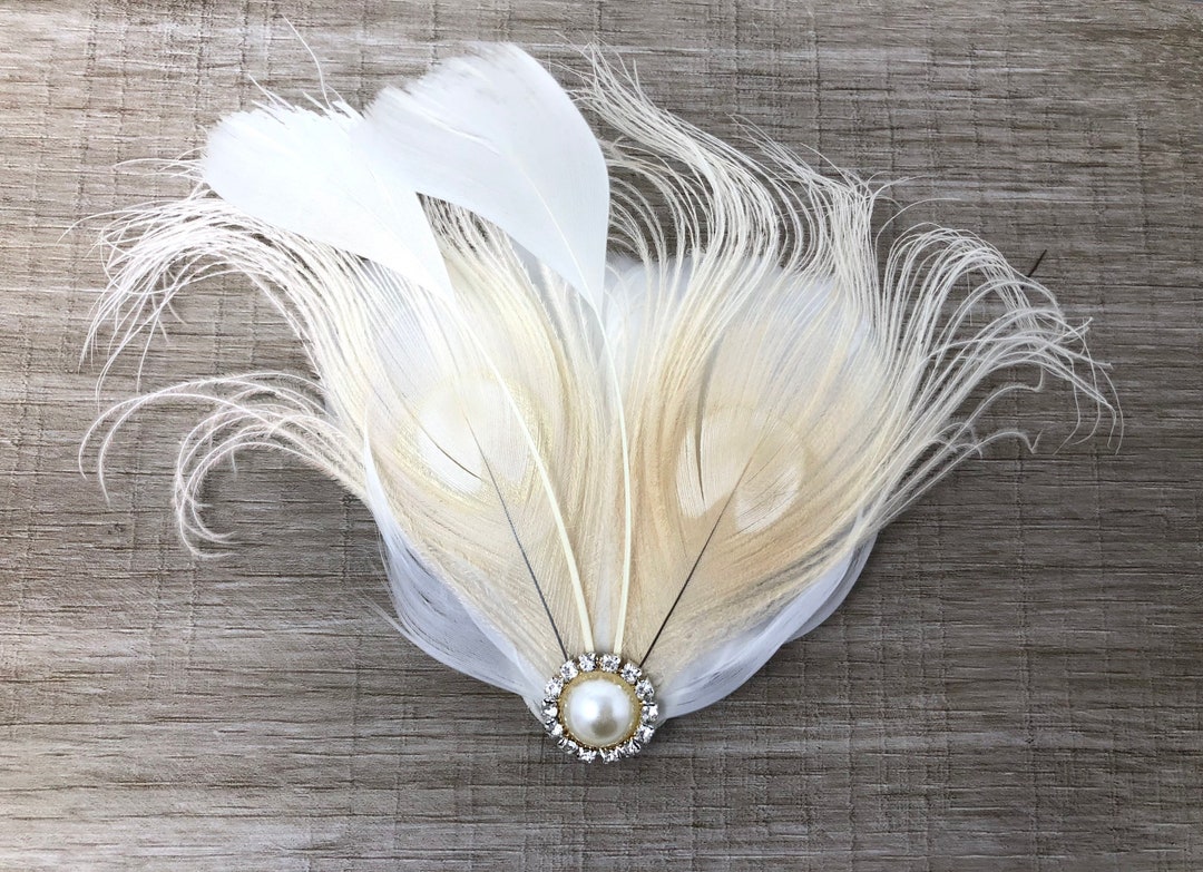 Ivory Cream Feather & Pearl Fascinator - Etsy