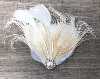 Ivory cream Feather & Pearl Fascinator