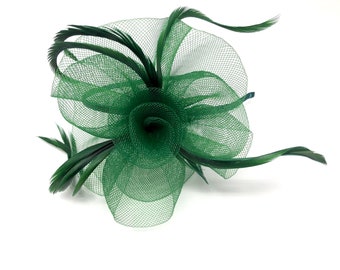 Bandeau fascinator plume vert émeraude dames jour courses fête mariage