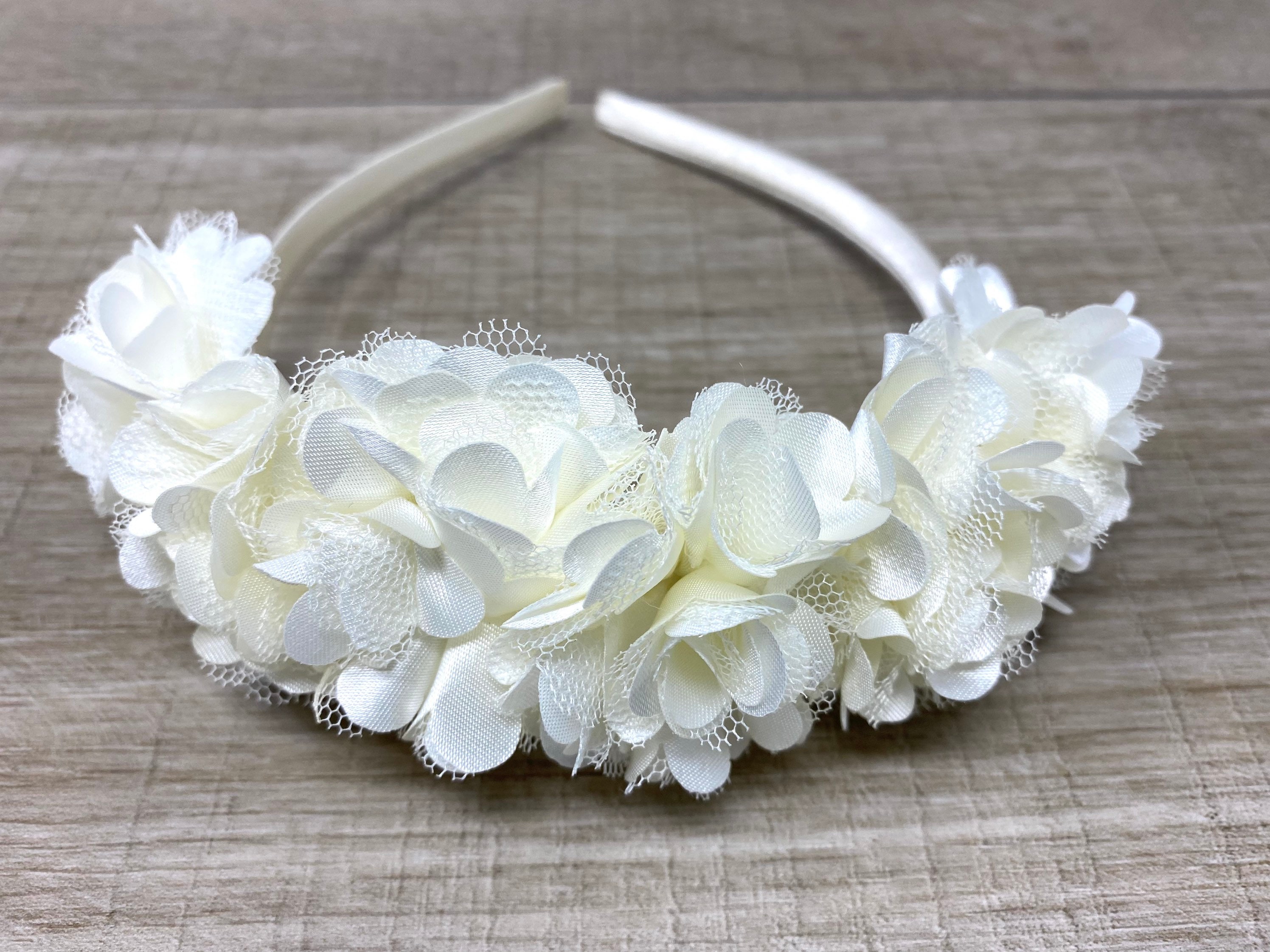 Pleated Flower Girl Hairband in Ivory
