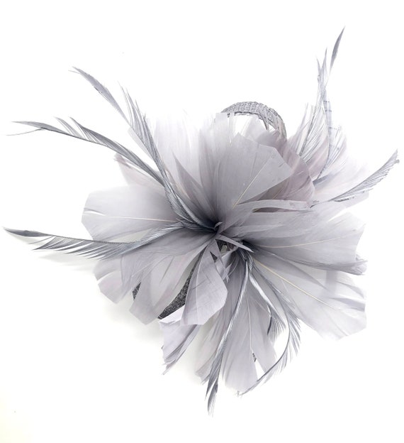 Silver / Grey Feather Fascinator - Etsy UK