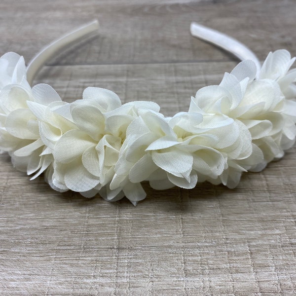 Ivory head band with ivory flowers Flower Girl Bridesmaid Hair Accessory