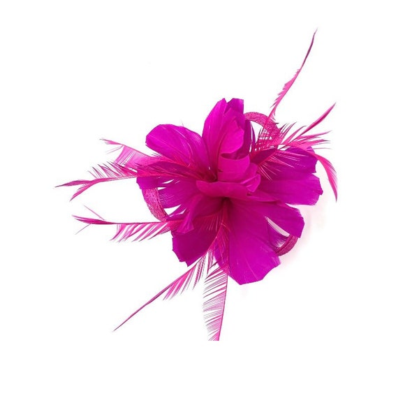 Barrette Fascinator Plume Rose Fuchsia