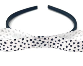 101 Dalmatian Inspired Alice Band Hairband Headband Black & White Polka Dot Bow