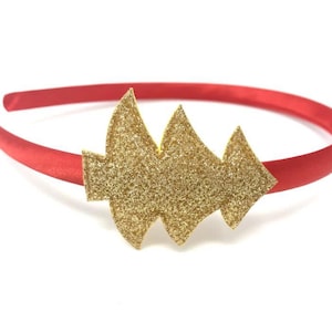 Kerstboomhoofdband rood en goud sprankelende kerstboom