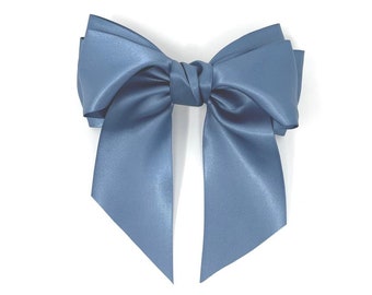 Dusky Blue Bow Hair Clip Satin Hair Accessory Ladies or Girls Hair Clip