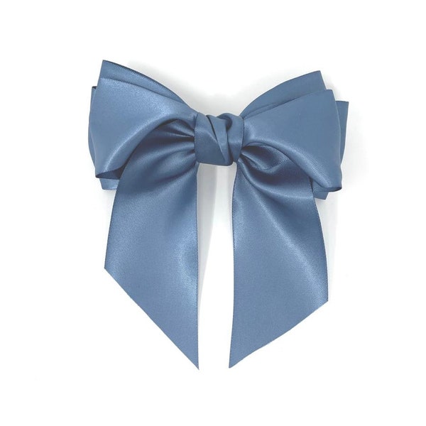 Dusky Blue Bow Hair Clip Satin Hair Accessory Ladies or Girls Hair Clip