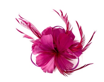 Magenta Pink / Purple Feather Fascinator Hair Clip