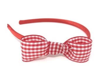 Red Satin Hairband Red Gingham Side Bow