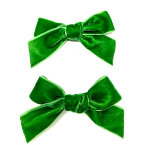 Green Velvet Bow Hair Clip Hair Accessory Set of 2