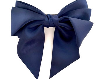 Navy Blue Bow Hair Clip Satin Hair Accessory Ladies or Girls Hair Clip