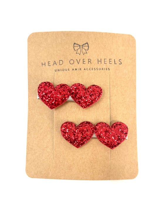 Red Heart Hair Clip Red Glitter Valentines Heart Hair  display picture 3