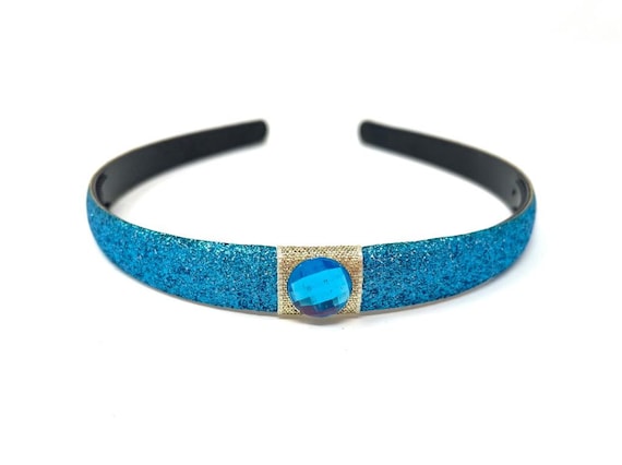 Glitter Turquoise and Gold Princess Headband With Jewel 