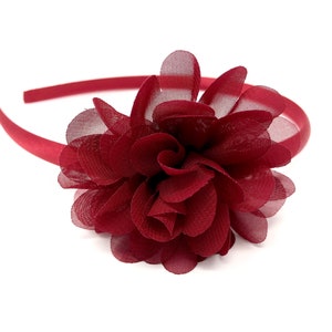 Burgundy Satin Hairband Burgundy Chiffon Flower