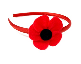 Red Poppy Flower Satin Hairband Remembrance