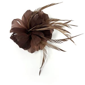 Brown Feather Fascinator, Wedding Guest Headpiece, Race Day Fascinator Hat, Elegant Feather Hair Clip, Ladies Occasion Headwear