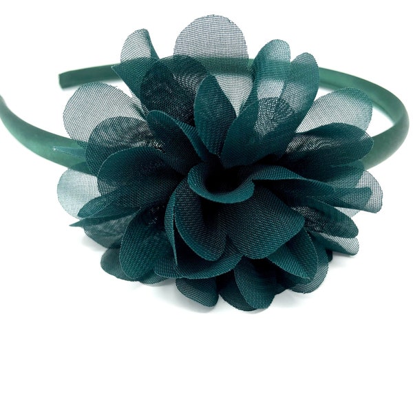 Forest Green Satin Flower Hairband