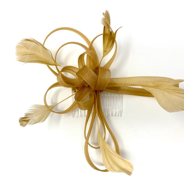 Gold Feather Fascinator Hair Comb