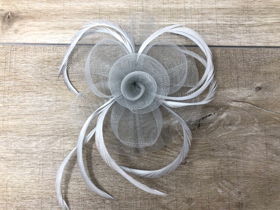 Grey Feather Fascinator Hair Clip Grey Hair Accessory