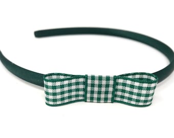 Green Gingham Bow Headband Hairband Alice band