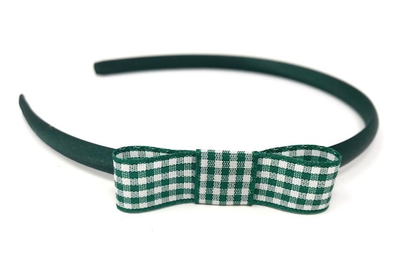 Green Gingham Bow Headband Hairband Alice Band