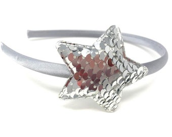 Silver Star Headband Hairband Alice Band with Silver Sequin Star