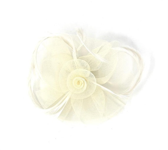 Cream / Ivory Feather Fascinator Hair Clip Ladies Day Races  display picture 3