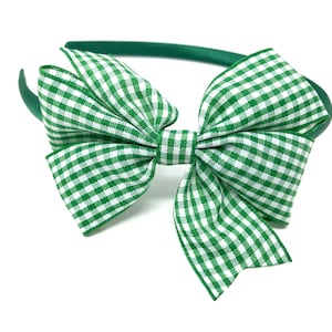 Green Gingham Bow Headband Hairband Alice band