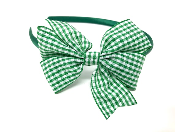 Green Gingham Bow Headband Hairband Alice Band