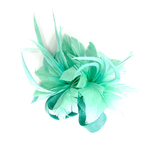 Mint Green Feather Fascinator Hair Clip Ladies Day Races Party Wedding