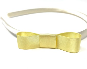 Lemon Yellow Bow Satin Hairband with Ivory Headband Spring Summer Hair accessory